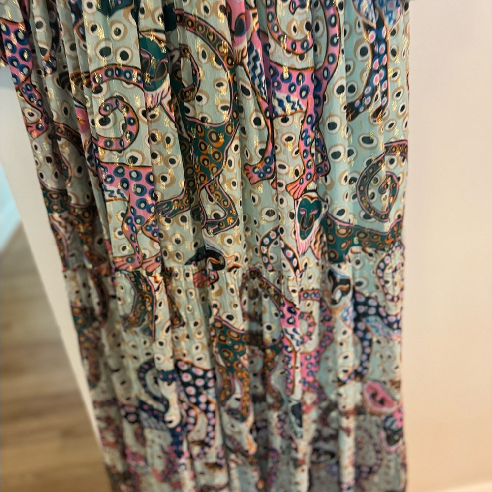 Oliphant Multicolor Monkey Maxi Dress Smocked & Shimmery - Picture 10 of 11